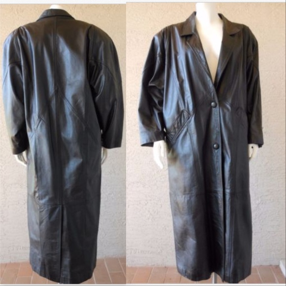 WINLET BLACK LEATHER MAXI COAT